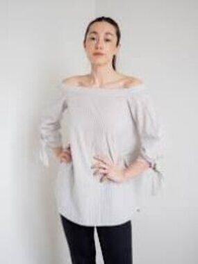 Tibi NWT Off The Shoulder Pinstriped Shirt, Size 2
